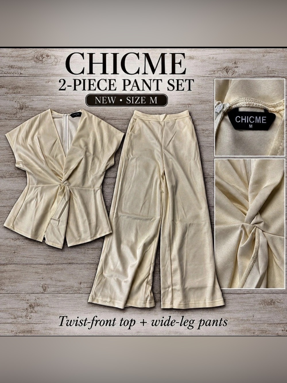 CHICME Pale Yellow Two-Piece Pant Set โ Medium โ New in Bag